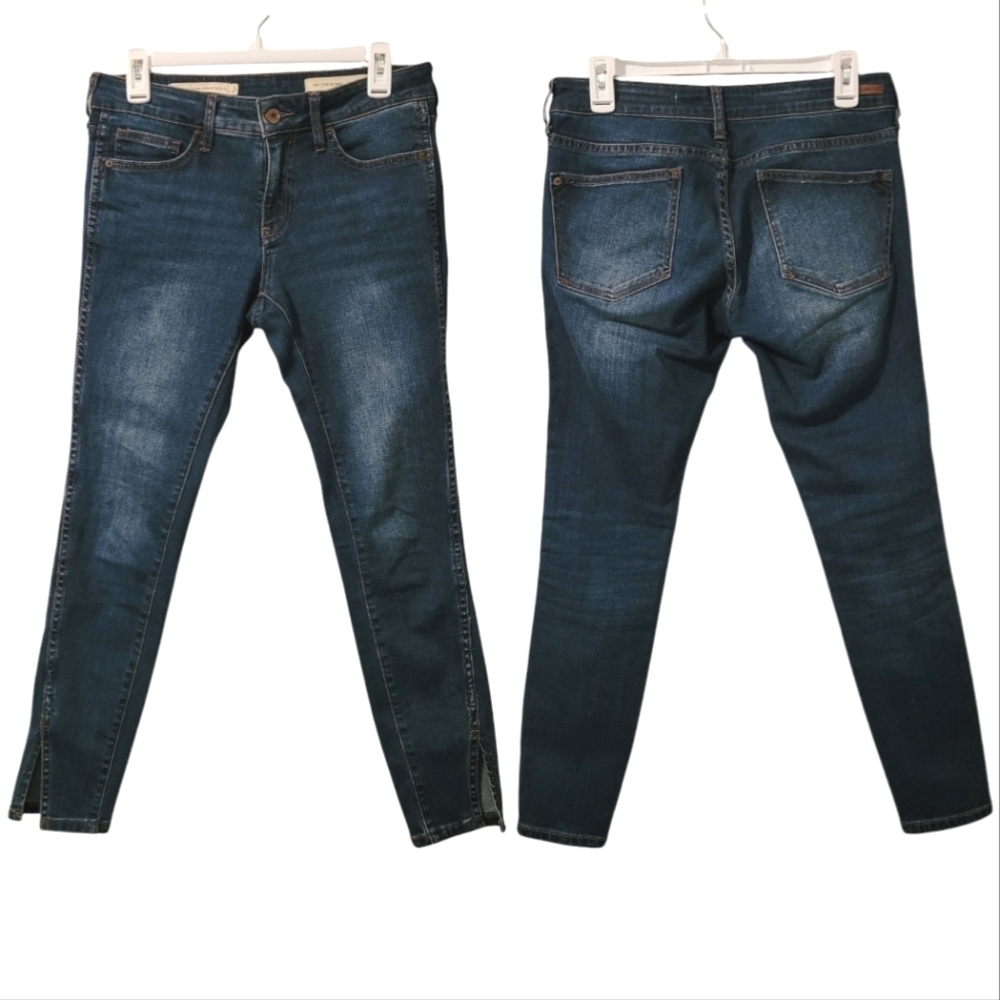 Pilcro Anthropologie Mid Rise Skinny Blue Denim Jeans Ankle Splits Casual Chic